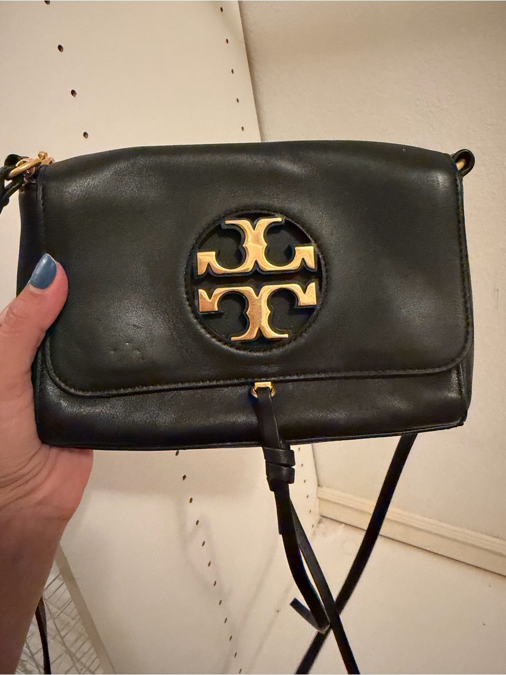 Tory Burch Black Leather Crossbody with Gold Logo Medallion